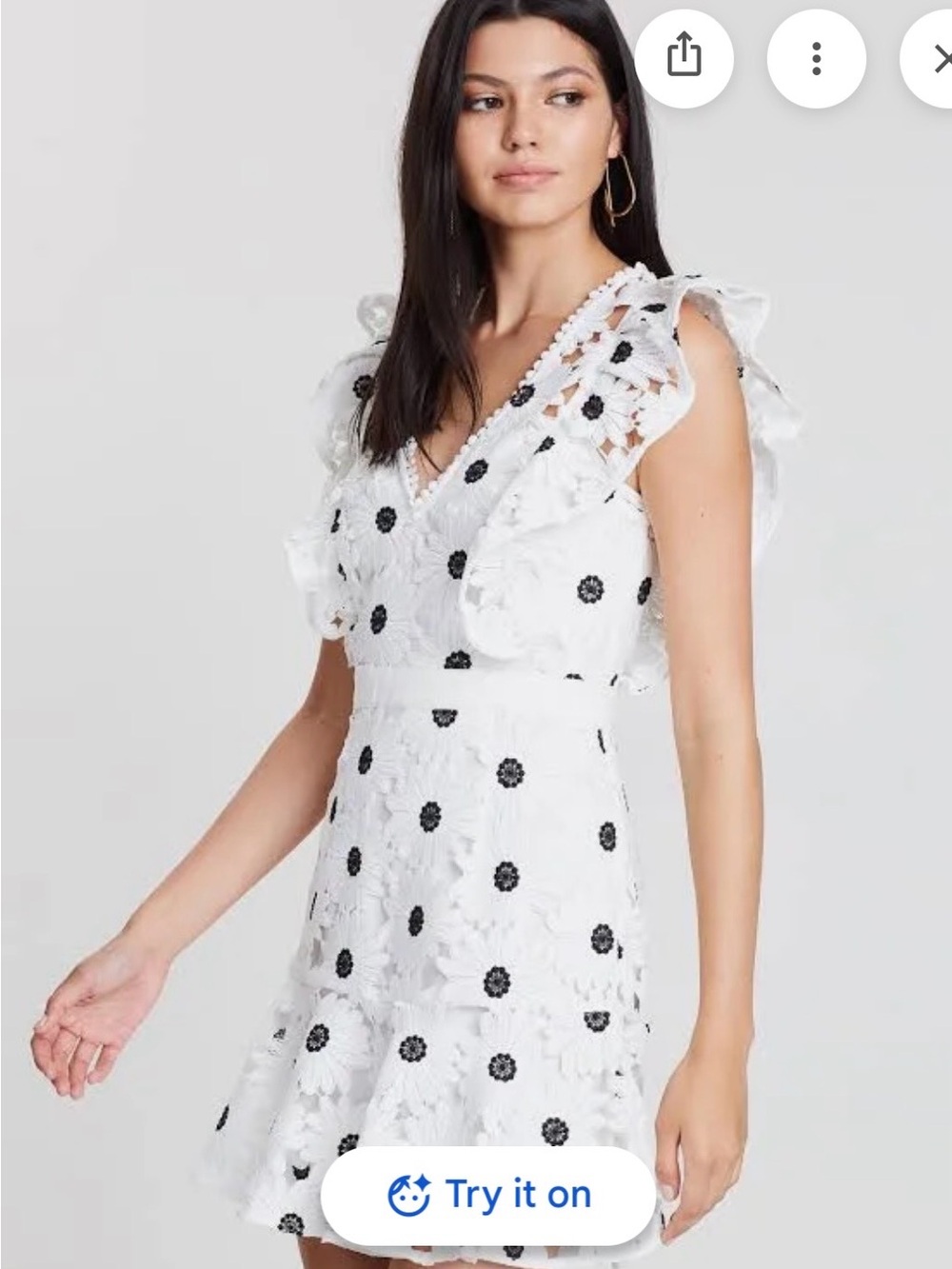 White Floral Eyelet Mini Dress with Black Daisy Details
